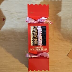 Satin Scrunchies Set - Brown, Black, Cream and Pink Set Of 4